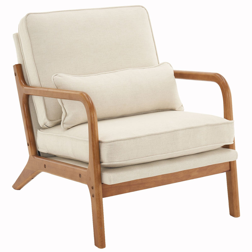 [Same code: 16753613]Oak Armrest Oak Upholstered Single Lounge Chair Indoor Lounge Chair Off-White