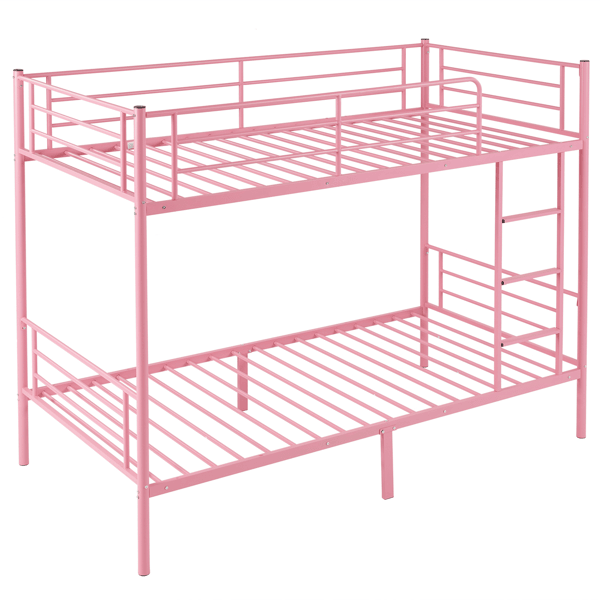 [Same Code: 21202464]Twin Over Twin Bunk Bed for Kids Teens Adults, Heavy Duty Metal Bunk Bed with Ladder & Full-Length Guard Rail & Storage Space, Pink