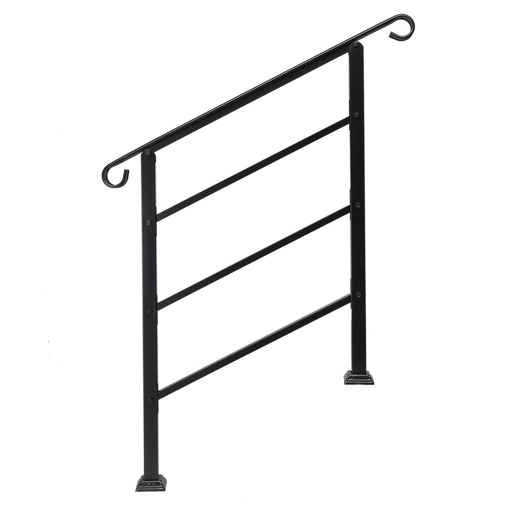 [Same Code: 52168185 78675783]Handrails for Outdoor Steps, Wrought Iron Handrail Fits 1 or 3 Steps, Transitional Handrail with Installation Kit, Black