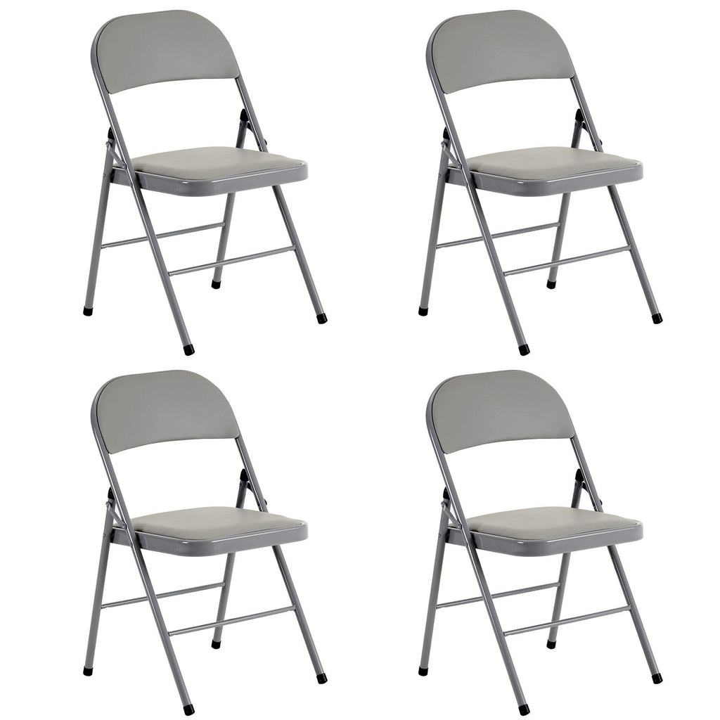 [Same code: 52529768]4pcs Elegant Foldable Iron & PVC Chairs for Convention & Exhibition Gray