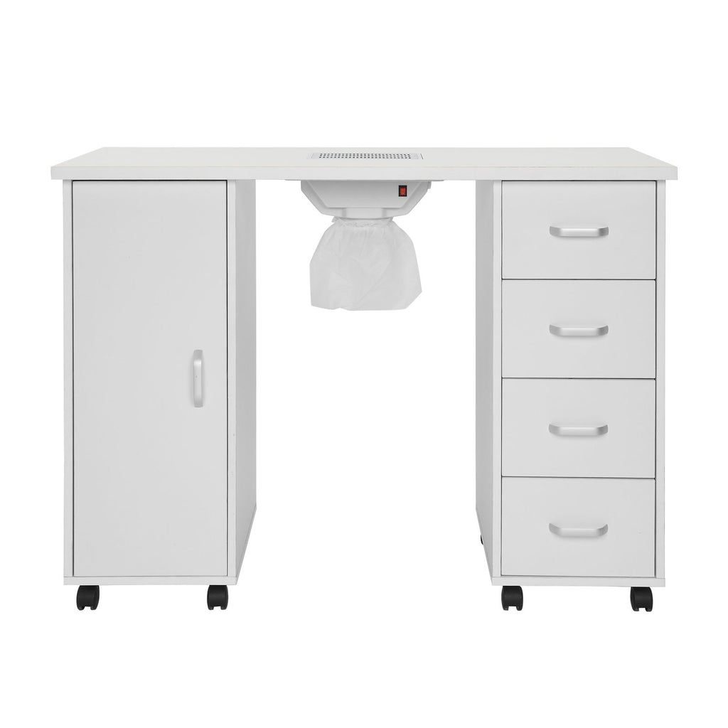 [Same code 64112382]MDF Single Door 4 Drawers With Fan White Nail Table