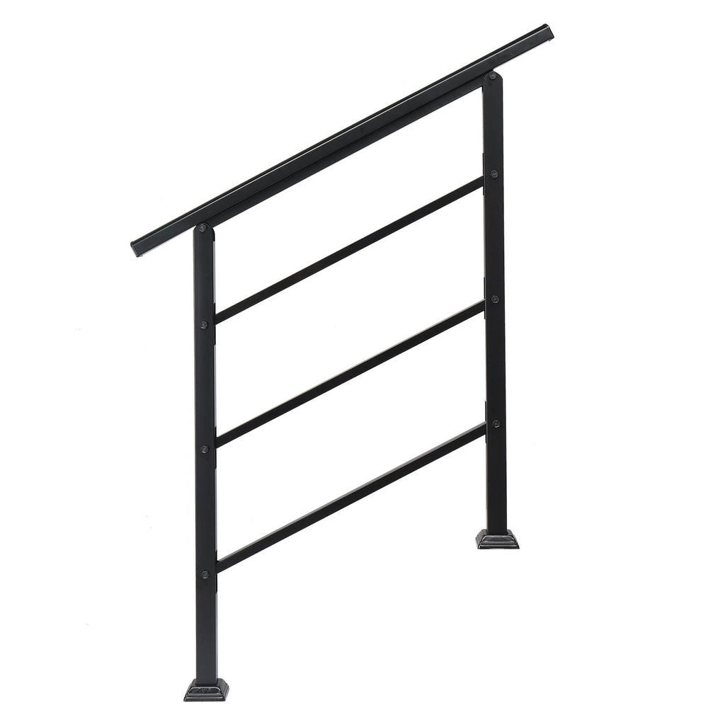 [Same Code: 66442124 66442124]Handrails for Outdoor Steps, Wrought Iron Handrail Fits 1 or 3 Steps, Transitional Handrail with Installation Kit, Black