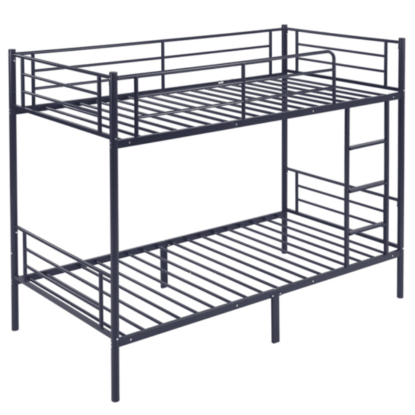 [Same Code: 71412208]Twin Over Twin Bunk Bed for Kids Teens Adults, Heavy Duty Metal Bunk Bed with Ladder & Full-Length Guard Rail & Storage Space, Blue