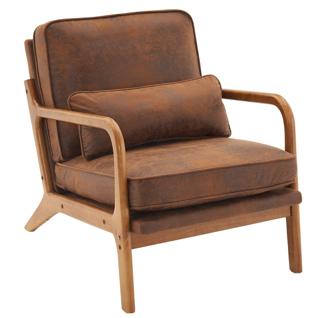 [Same Code: 74986499]Oak Armrest Oak Upholstered Single Lounge Chair Indoor Lounge Chair Orange