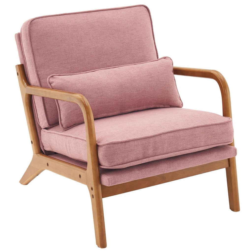 [Same Code: 82873273]Oak Armrest Oak Upholstered Single Lounge Chair Indoor Lounge Chair Pink