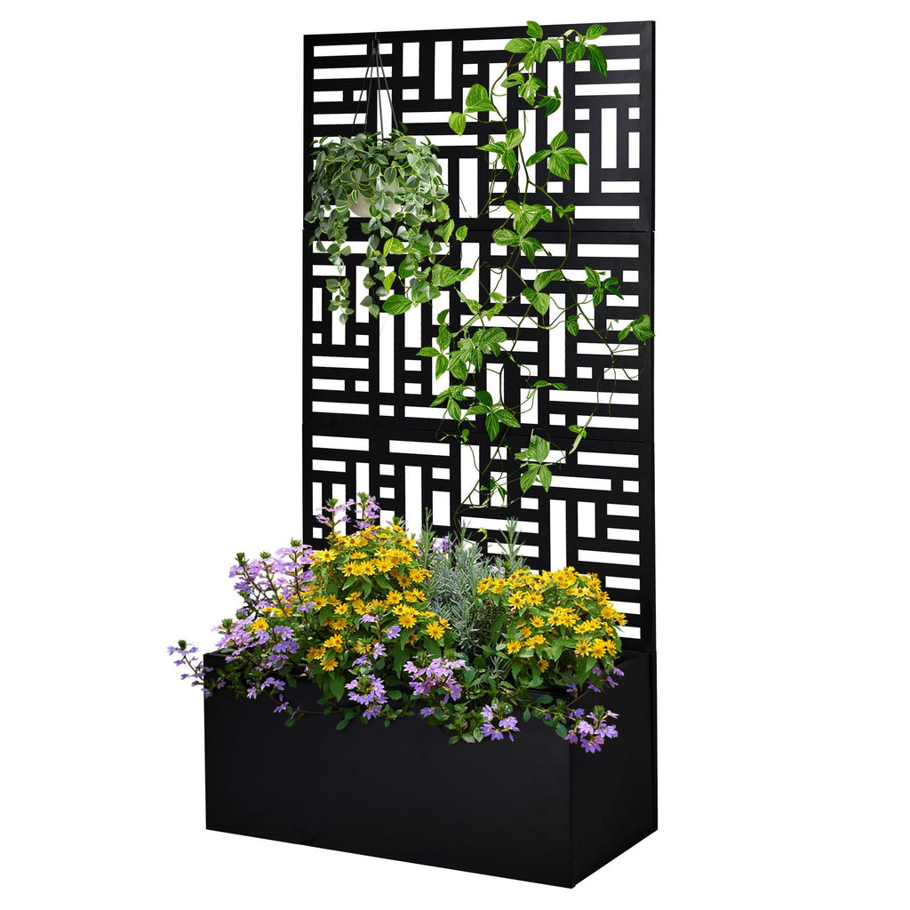 [Same Code: 96402386, 14765806]Metal Garden Bed with Trellis, 70 Inch Height Metal Planter Box with Trellis, Garden Box for Climbing Plants Vegetable, Metal Garden Bed with Drainage Holes, Black