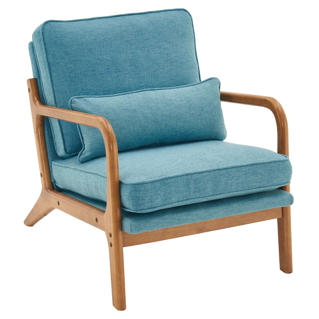 [Same Code: 97138566]Oak Armrest Oak Upholstered Single Lounge Chair Indoor Lounge Chair Teal