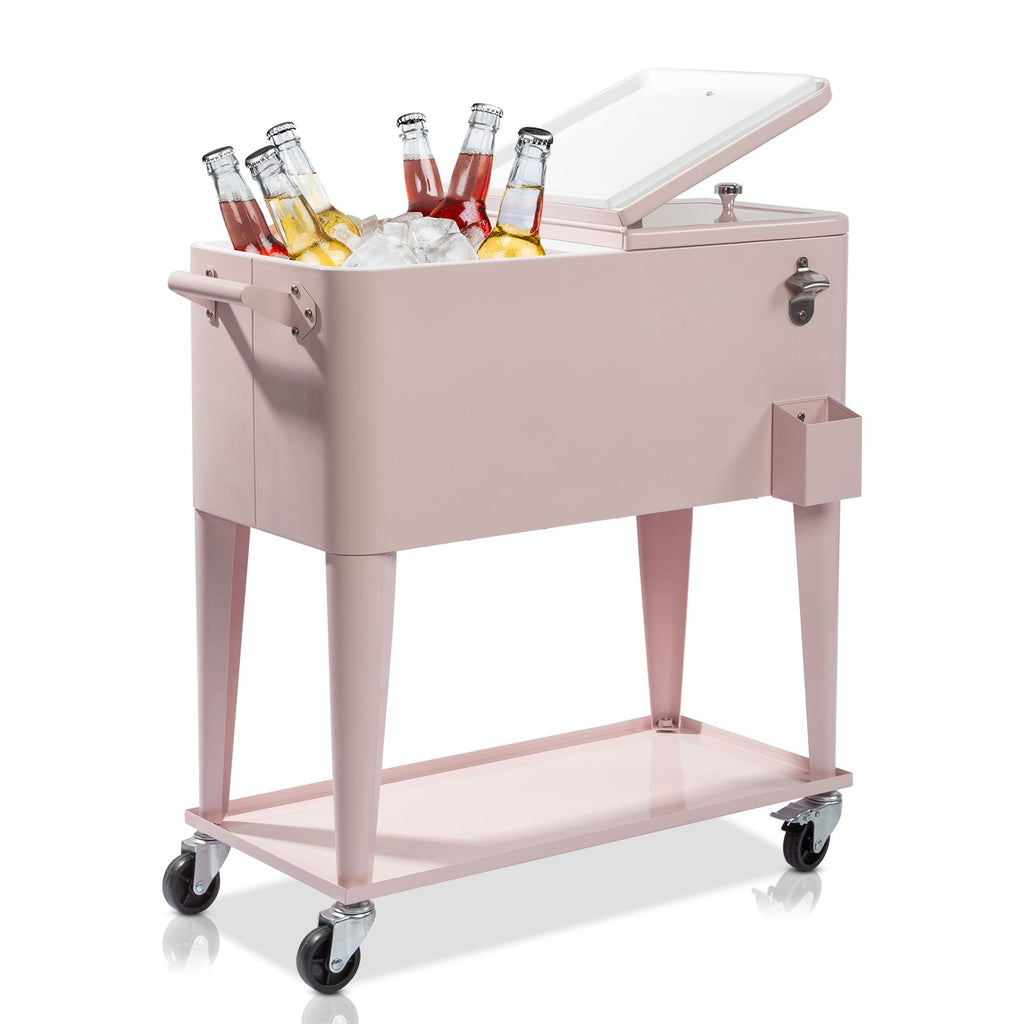 Same Code2656553080QT Pink Patio Rolling Cooler Cart, Outdoor Insulated Ice Chest with Lockable Wheels, Built-in Bottle Opener & Lower Storage Shelf, 48H Cooling & 8H Warming for Party BBQ Poolside