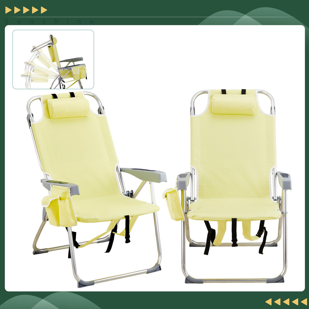 Same Code2801887163*70*99cm Heightened Oxford Cloth Silver White Aluminum Tube Bearing 100kg Beach Chair Yellow