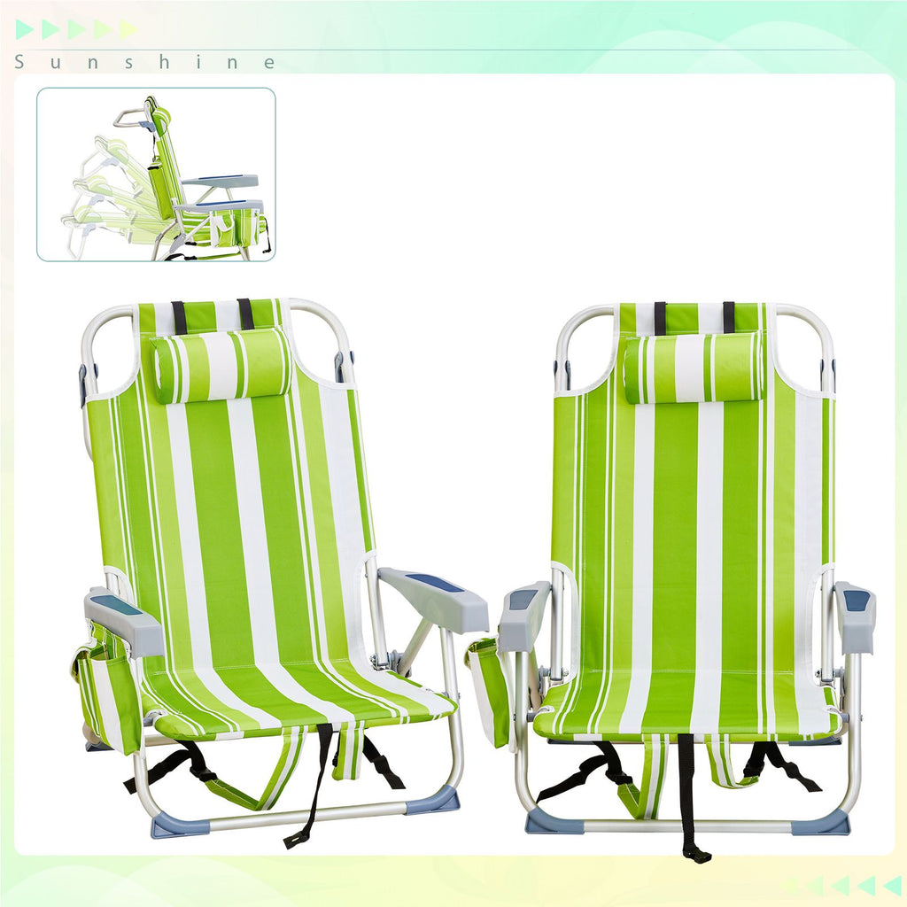 Same Code3930829363*65*82cm Short Oxford Cloth Silver White Aluminum Tube Bearing 100kg Beach Chair Green Stripes