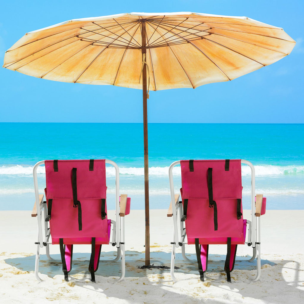Same Code417060842 Pack 4-Position Adjustable Folding Beach Chairs, Heavy Duty Steel Frame Outdoor Lawn Chair with Oxford Fabric, Supports up to 265 LBS for Patio Camping Pool, Barbie Pink