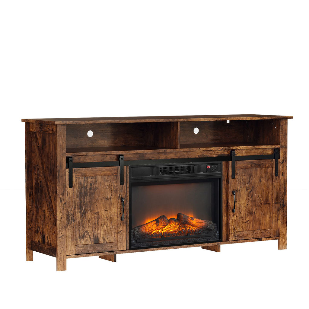 [Same Code;AB2512180232 ]58" Weathered Barn Door Fireplace TV Stand for 23" Insert, Sliding Track Design