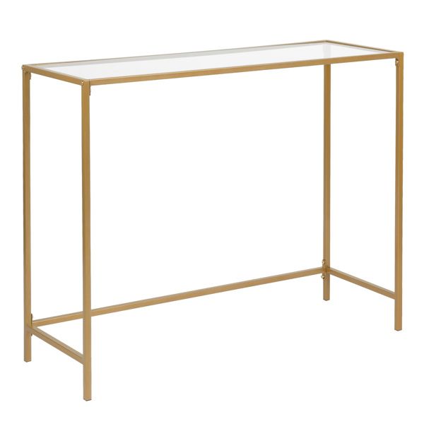[Same model code: : 51028186]39.4" Console Sofa Table, Modern Entryway Table, Tempered Glass Table, Metal Frame, for Living Room, Hallway, Gold Color