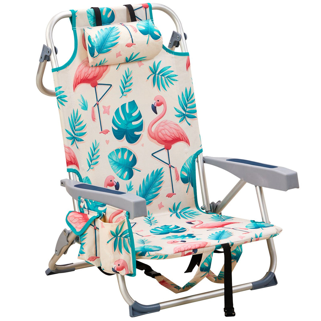 Same Model Code: 6078956263*65*82cm Short Oxford Cloth Silver White Aluminum Tube Bearing 100kg Beach Chair Flamingo