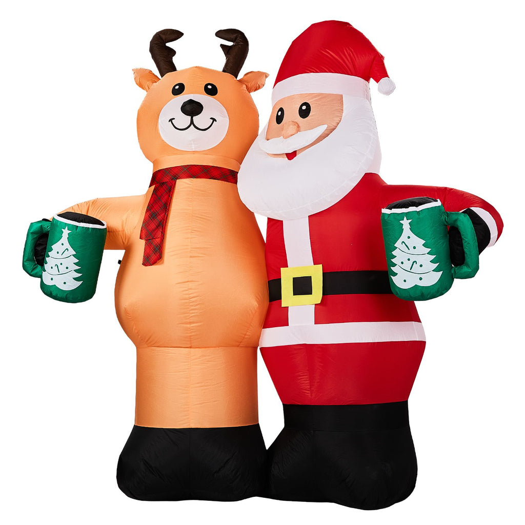 Santa Claus Hugging Reindeer Inflatable 6.8ft, 190D Polyester Christmas Yard Decor with 6 LED Lights, US Plug 12V 18W