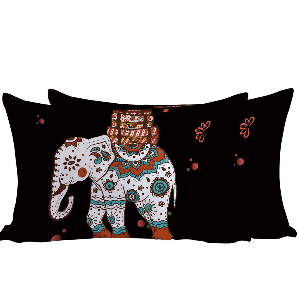 Satin Pillow Case Elephant Print - 2 Pack King(20''x40'') Ethnic Pillowcase - Set of 2 Silk Pillow Cases with Envelope Closure (Turquoise Coffee)