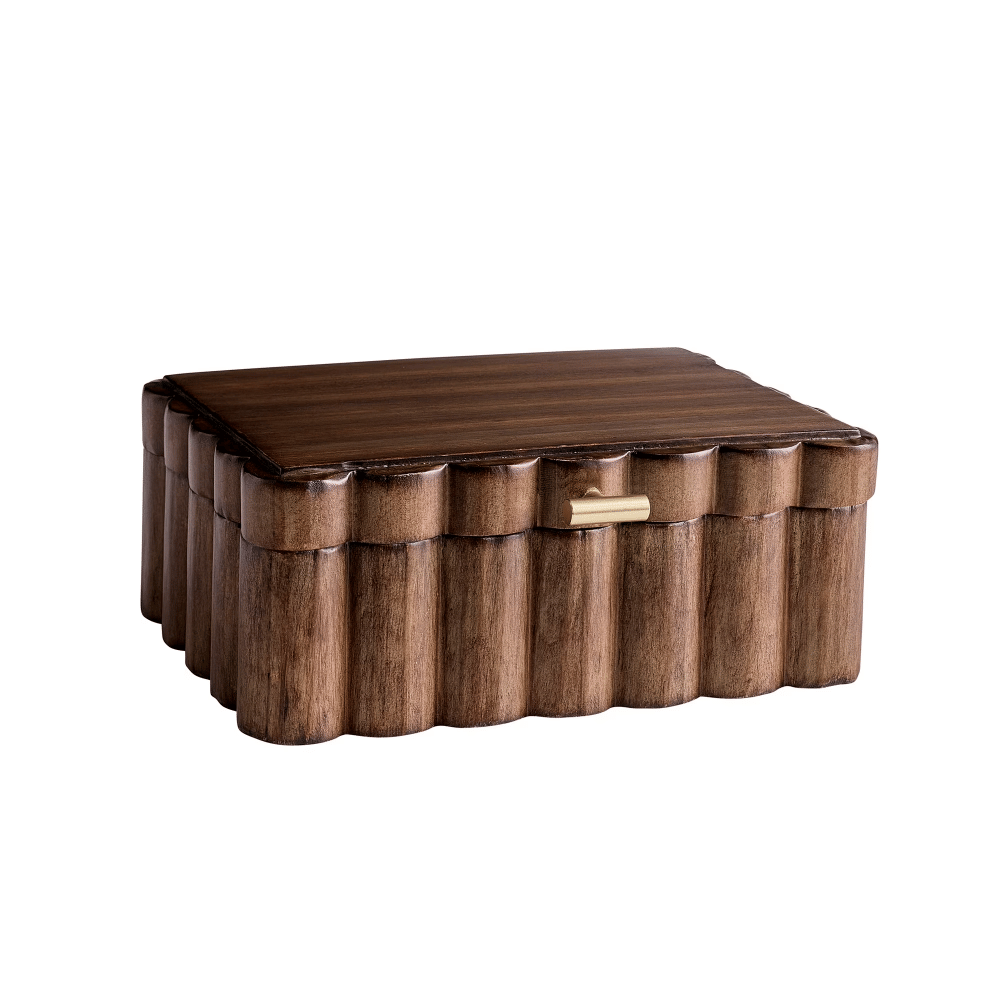 Scalloped Wooden Jewelry Box with Lid, Decorative TrinketStorageOrganizer, Natural Wood