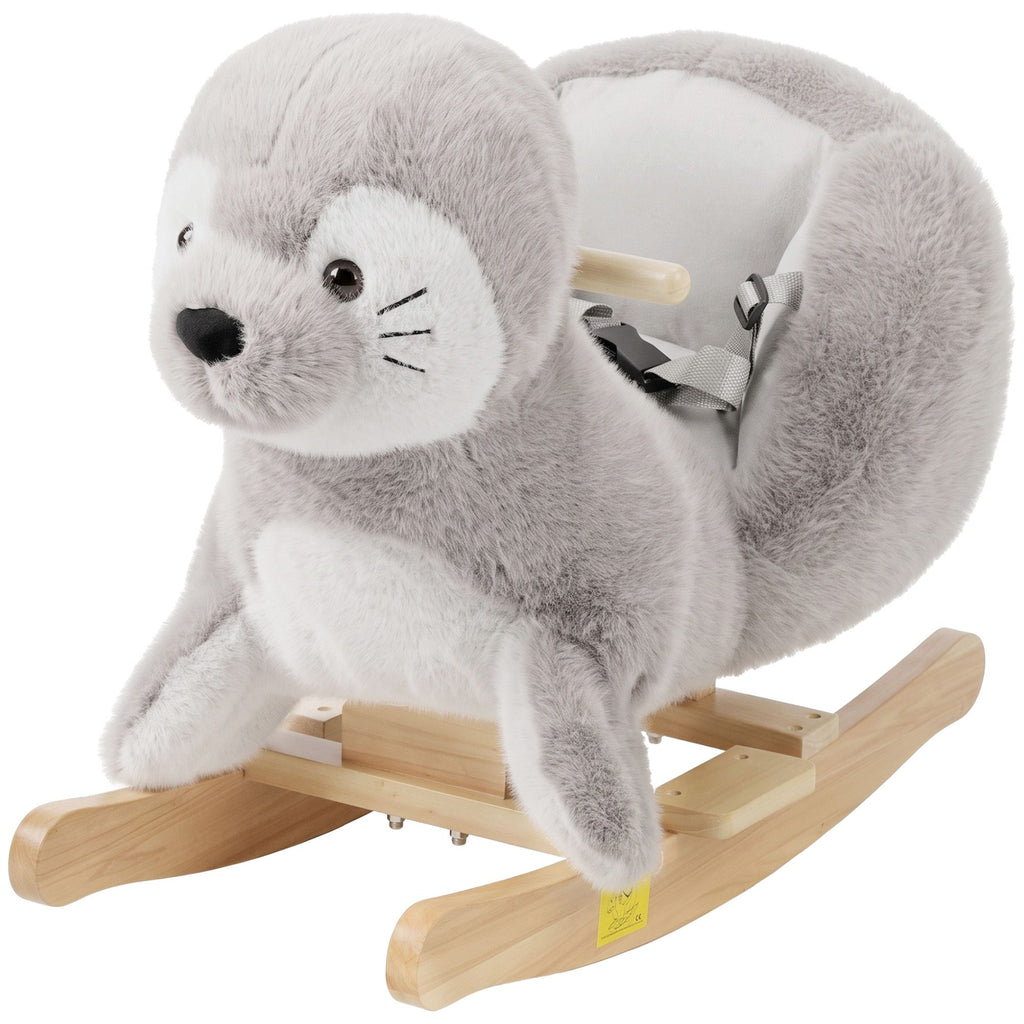 Seal Baby Rocking Horse, Kids Plush Ride-On Toy with Realistic Sounds and Safety Belt for Babies Ages 12-36 Months