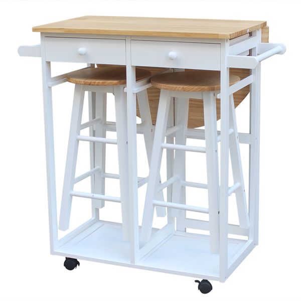 Semicircle Solid Wood Folding Dining Cart with 2 Free Stools burlywood Replacement code: 32534704