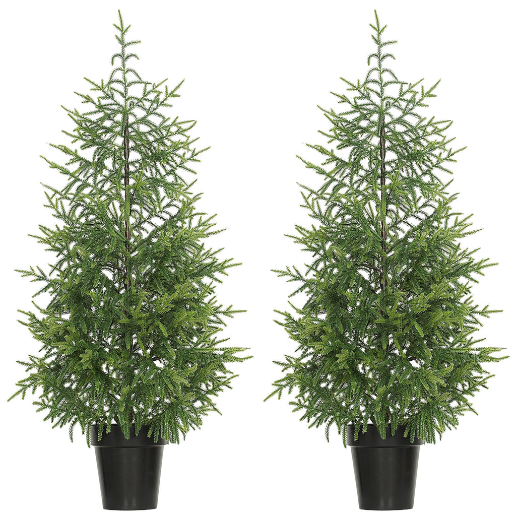 Set of 2 Artificial Christmas Tree, 4 ft Norflok Pine Xmas Tree with 133 Molded Tips and Pot Base, Easy Assembly, Green