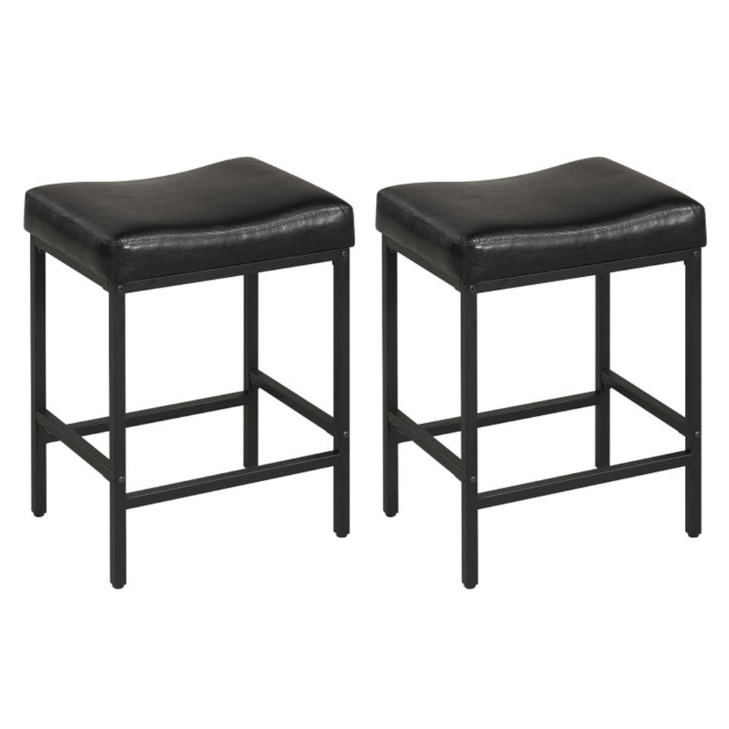 Set of 2 Black Backless Bar Stools, Ergonomic Saddle Seat with 3.5" Thick Cushion & Built-in Footrests