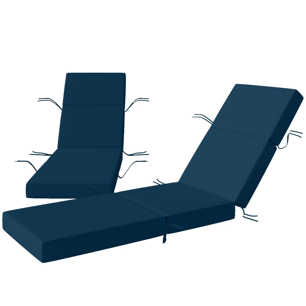 Set of 2 Chaise Lounge Cushion, 4" Thick Outdoor Lounge Chair Cushions with Ties for Patio, 21" x 72â€¯", Navy Blue