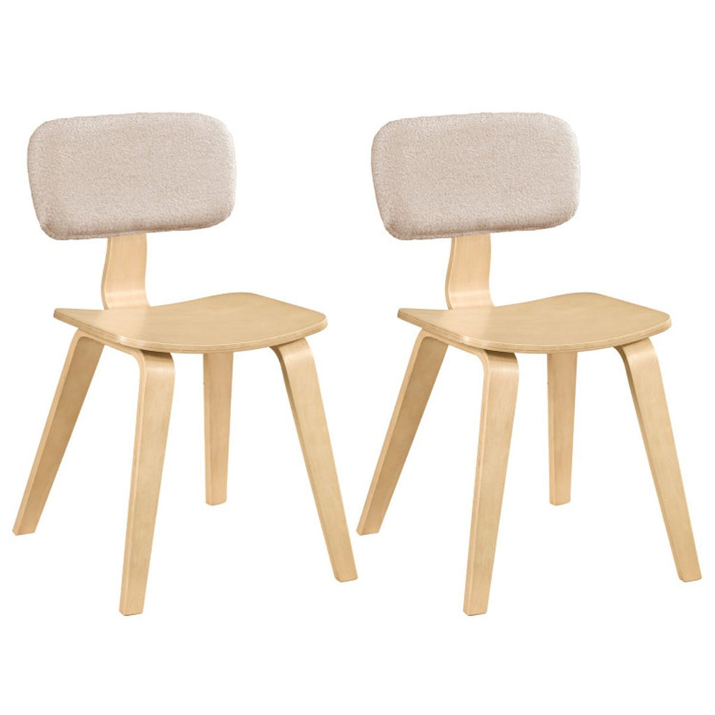 Set of 2 Dining Chair Set (Beige & Natural), Teddy Velvet Upholstery & Plush Padded Design