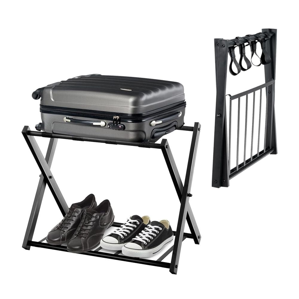 Set of 2 Folding Metal Luggage Rack Suitcase Shoe Racks and Storage Benches