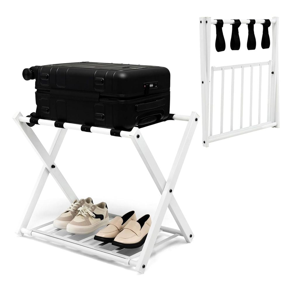 Set of 2 Folding Metal Luggage Rack Suitcase Shoe Racks and Storage Benches