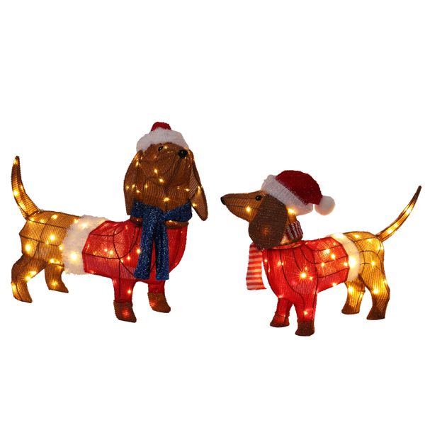 Set of 2 Lighted Dachshund Dog Christmas Decorations, Pre-lit Holiday Decor with 115 Warm White LED Lights for Xmas Outdoor Indoor Decor Lighted Holiday Displays