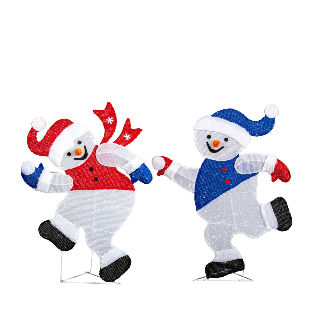 Set of 2 Lighted Running Snowman Christmas Decorations, Pre-lit 2D Holiday Decor with 120 Warm White LED Lights for Xmas Outdoor Indoor Decor Lighted Holiday Displays