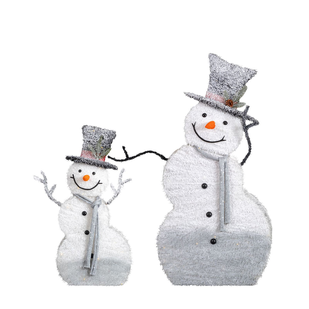 Set of 2 Lighted Snowman with Top Hat Christmas Decorations, Pre-lit 2D Holiday Decor with 80 Warm White LED Lights for Xmas Outdoor Indoor Decor Lighted Holiday Displays