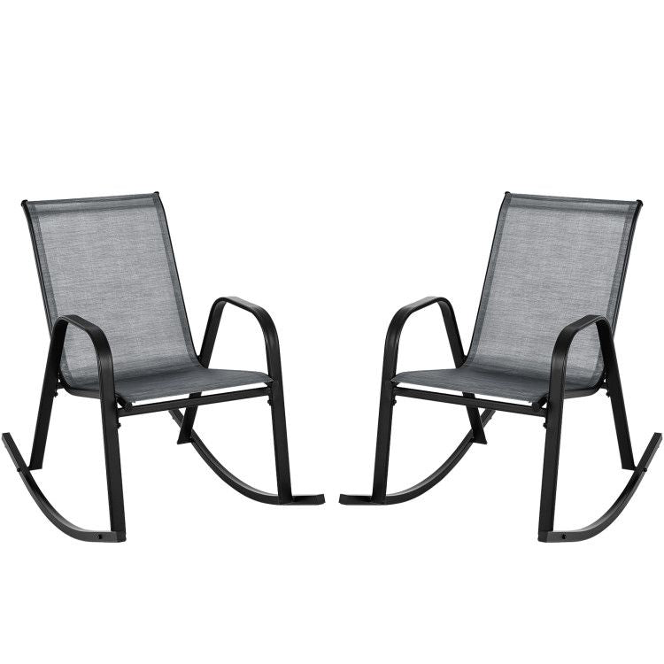 Set of 2 Metal Patio Rocking Chair with Breathable Seat Fabric