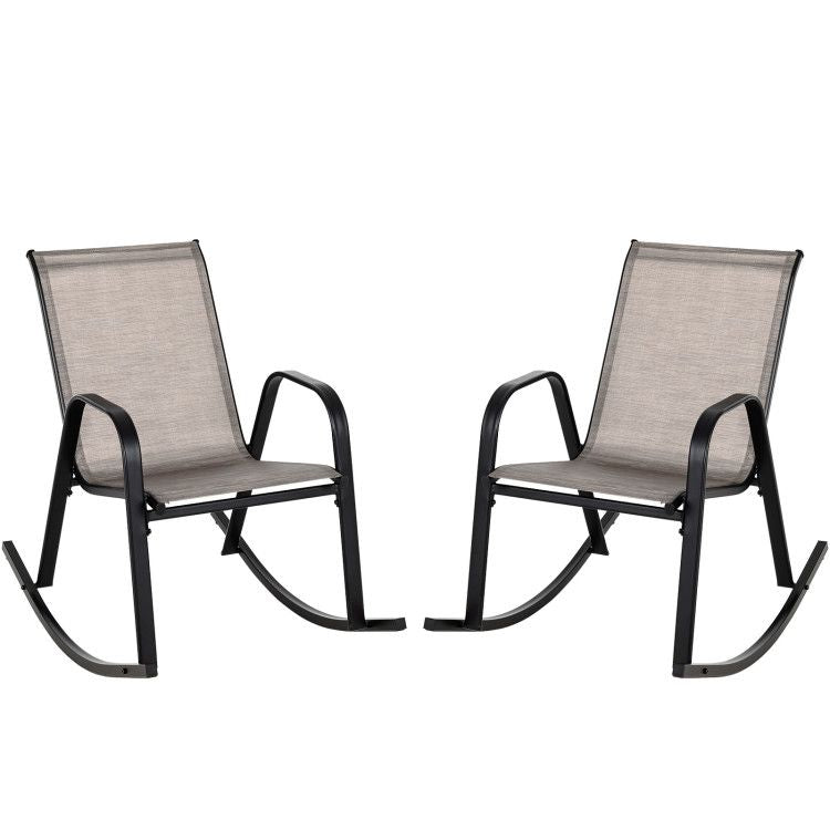 Set of 2 Metal Patio Rocking Chair with Breathable Seat Fabric
