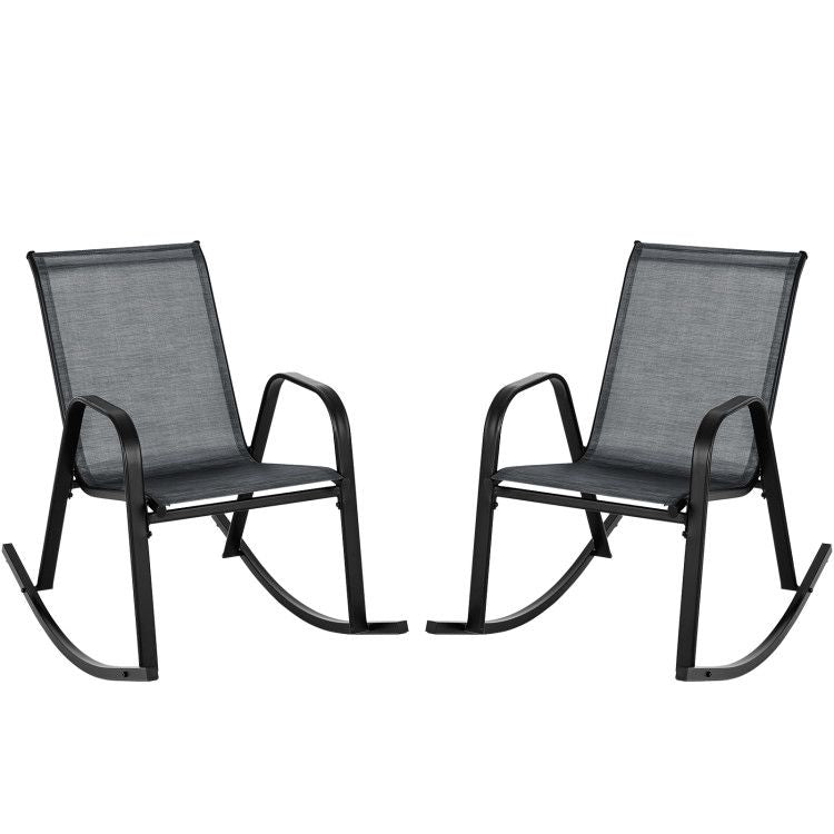 Set of 2 Metal Patio Rocking Chair with Breathable Seat Fabric