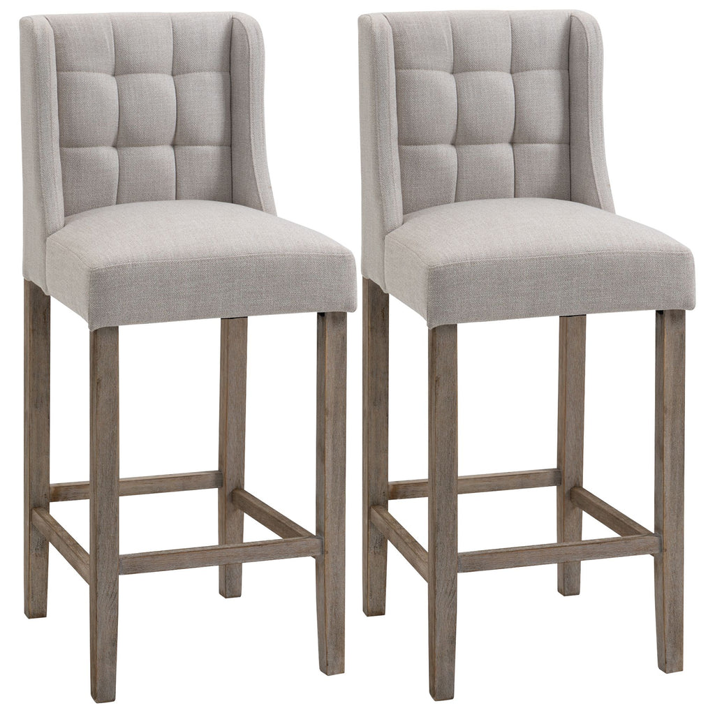 Set of 2 Modern Bar Stools Tufted Upholstered Rubber Wood Legs Beige