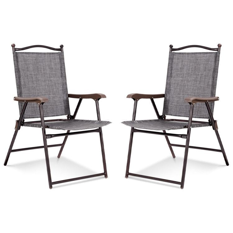 Set of 2 Patio Folding Sling Back Camping Deck Chairs