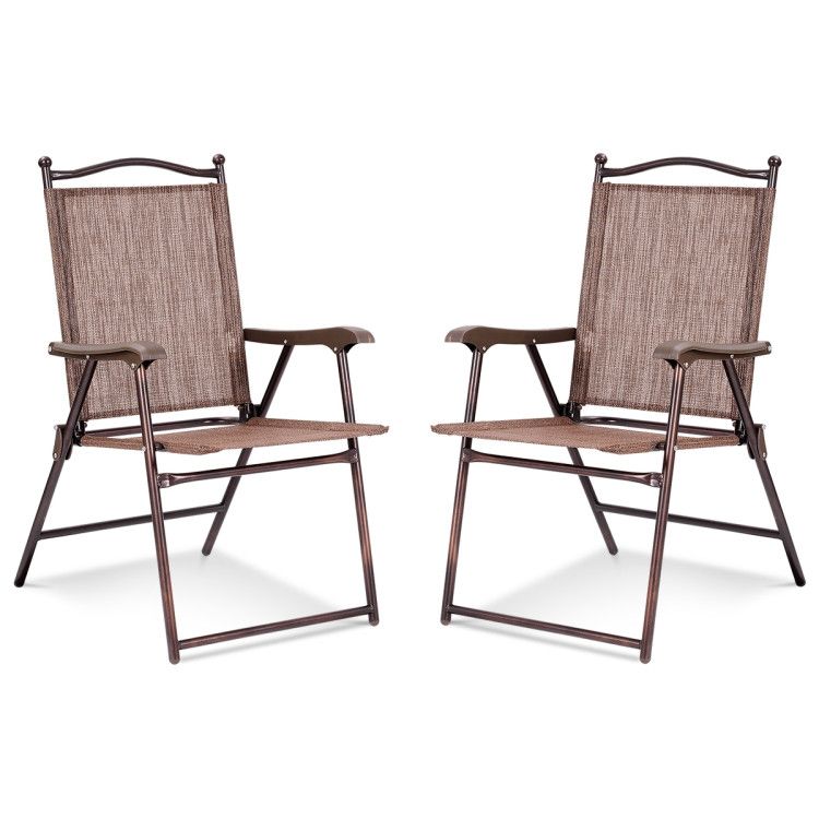 Set of 2 Patio Folding Sling Back Camping Deck Chairs