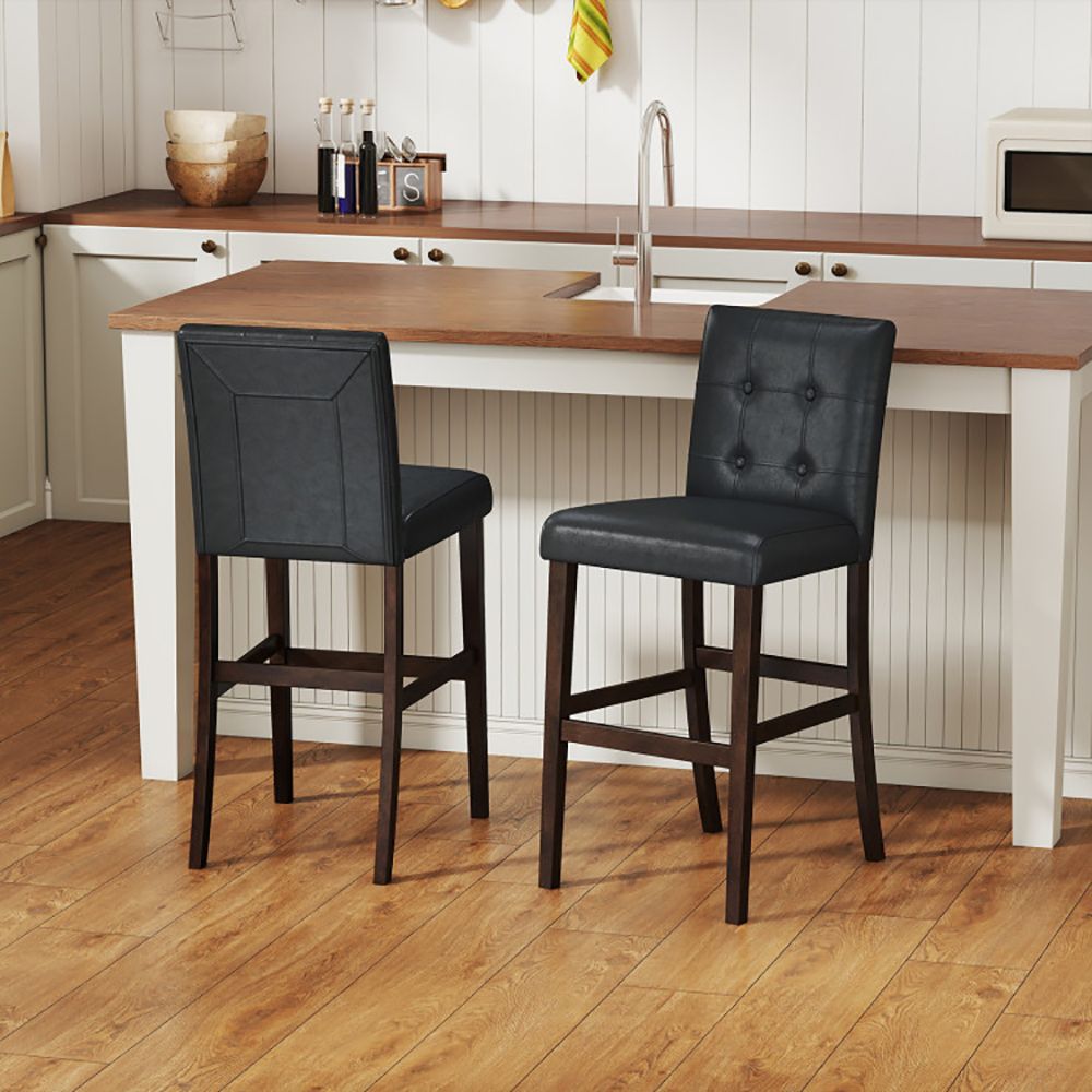 Set of 2 PVC Dining Leather Bar Stools with Solid Wood Legs