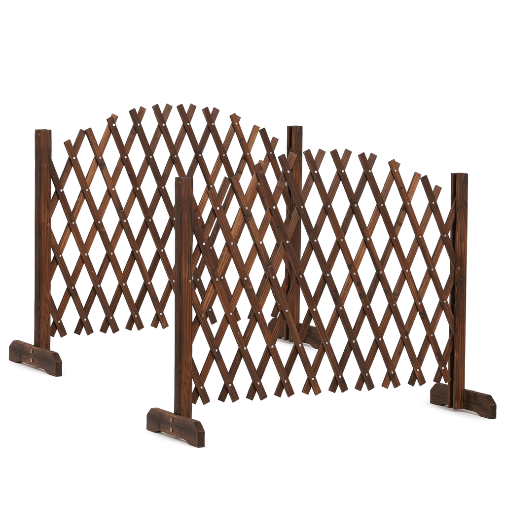 Set of 2 Retractable Arched Wooden Fences 205 x 33.5 x 80 cm Carbonized Finish (Dyed Process) Fir Wood