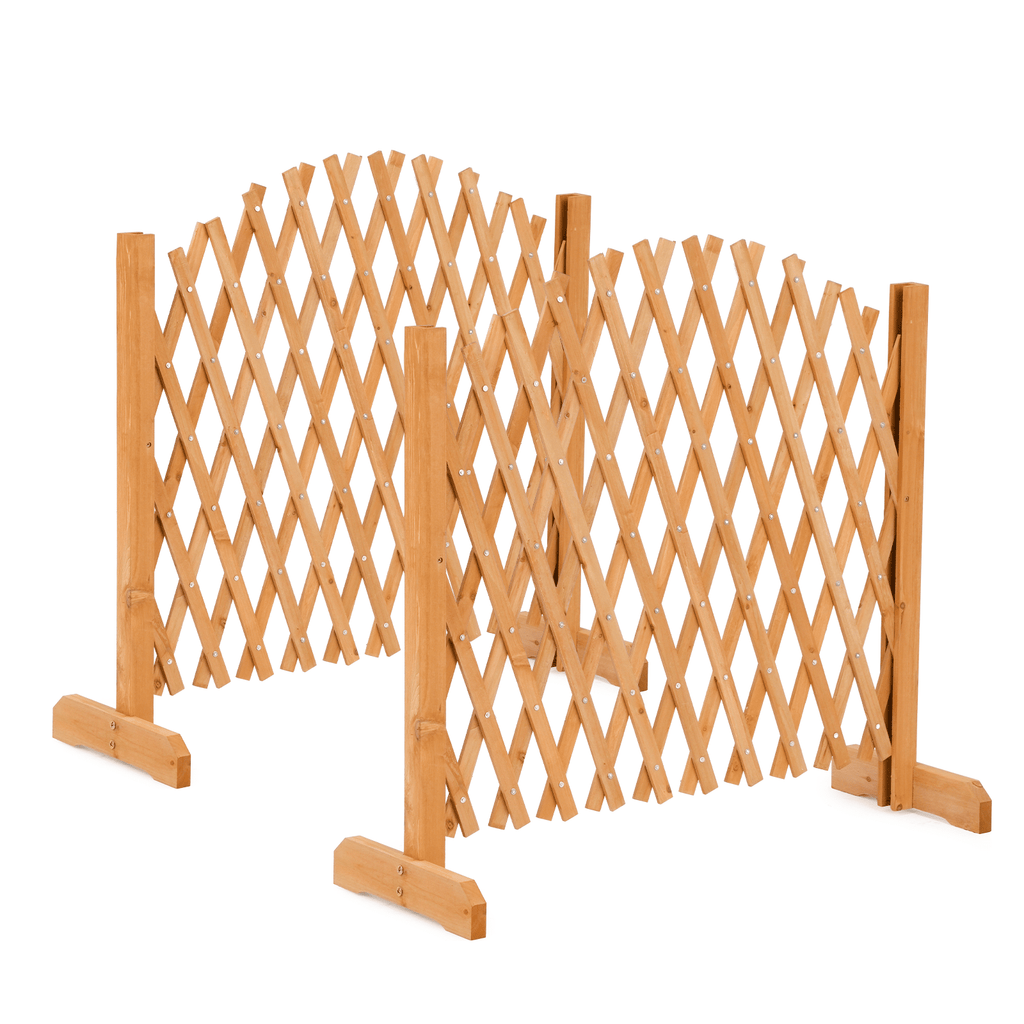 Set of 2 Retractable Arched Wooden Fences 205 x 33.5 x 80 cm Teak Finish (Stained) Fir Wood Construction