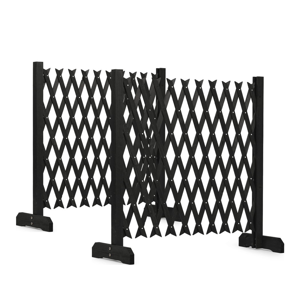 Set of 2 Retractable Cedar Wood Fences Flat-Bottom Style (205 x 34.5 x 90 cm) Black (Dip-Dyed Finish)