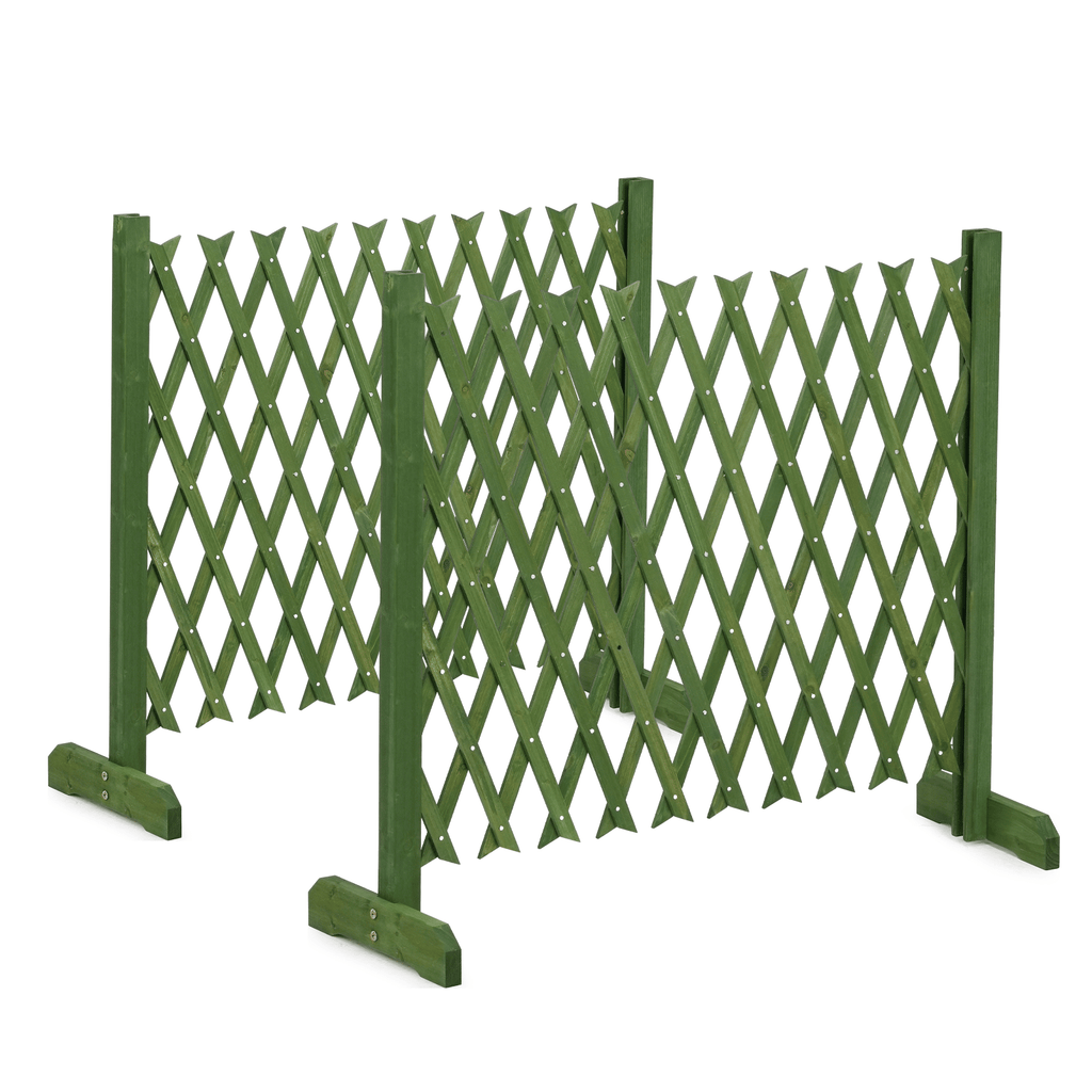 Set of 2 Retractable Flat-Base Cedar Wood Fences 205 x 34.5 x 90 cm Olive Green (Dip-Dyed Finish)