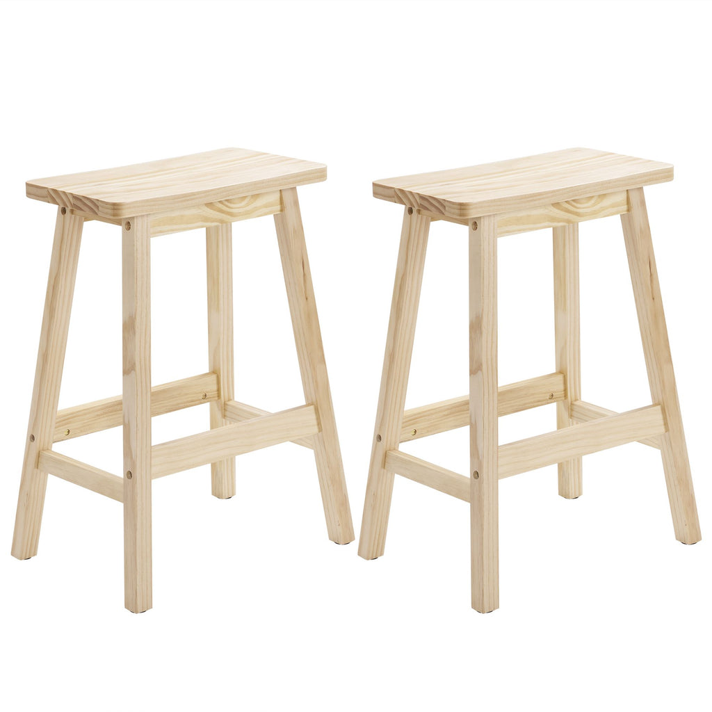Set of 2 Saddle Seat Counter Stools, 24" Wood Bar Stools for Dining Room Kitchen Pub Chair, Wood Color
