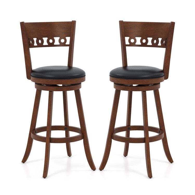 Set of 2 Swivel Bar Stools with Rubber Wood Frame
