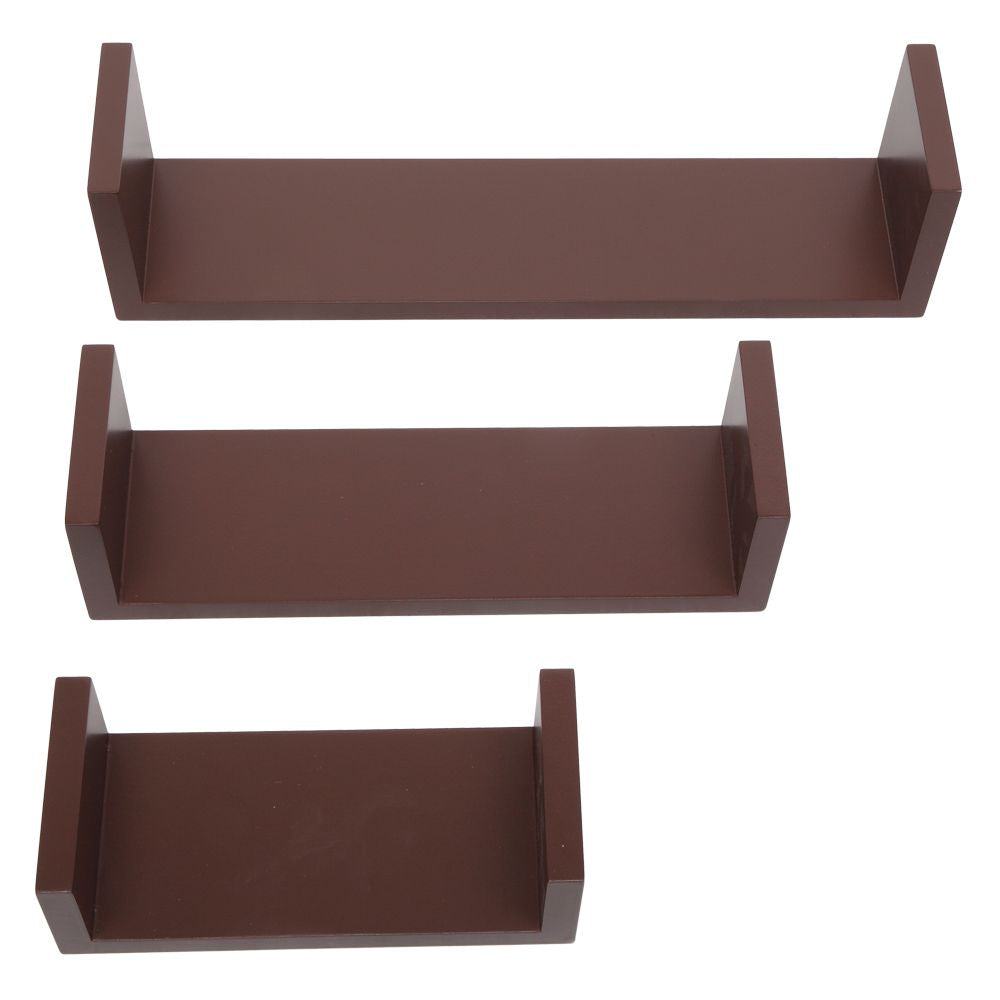 Set of 3 Floating Display Shelves Ledge Bookshelf Wall Mount Storage Home Décor Brown RT
