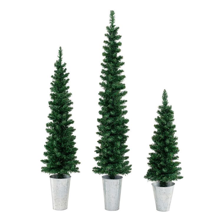 Set of 3 Pre-Lit Artificial Christmas Trees with 230 Warm White LED Lights