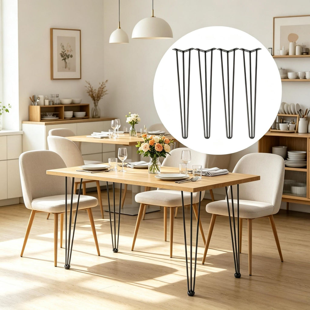 Set of 4 Black Hairpin Table Legs, 22" 3-Rod Design, 880 lbs Total Load Capacity(Only table legs)