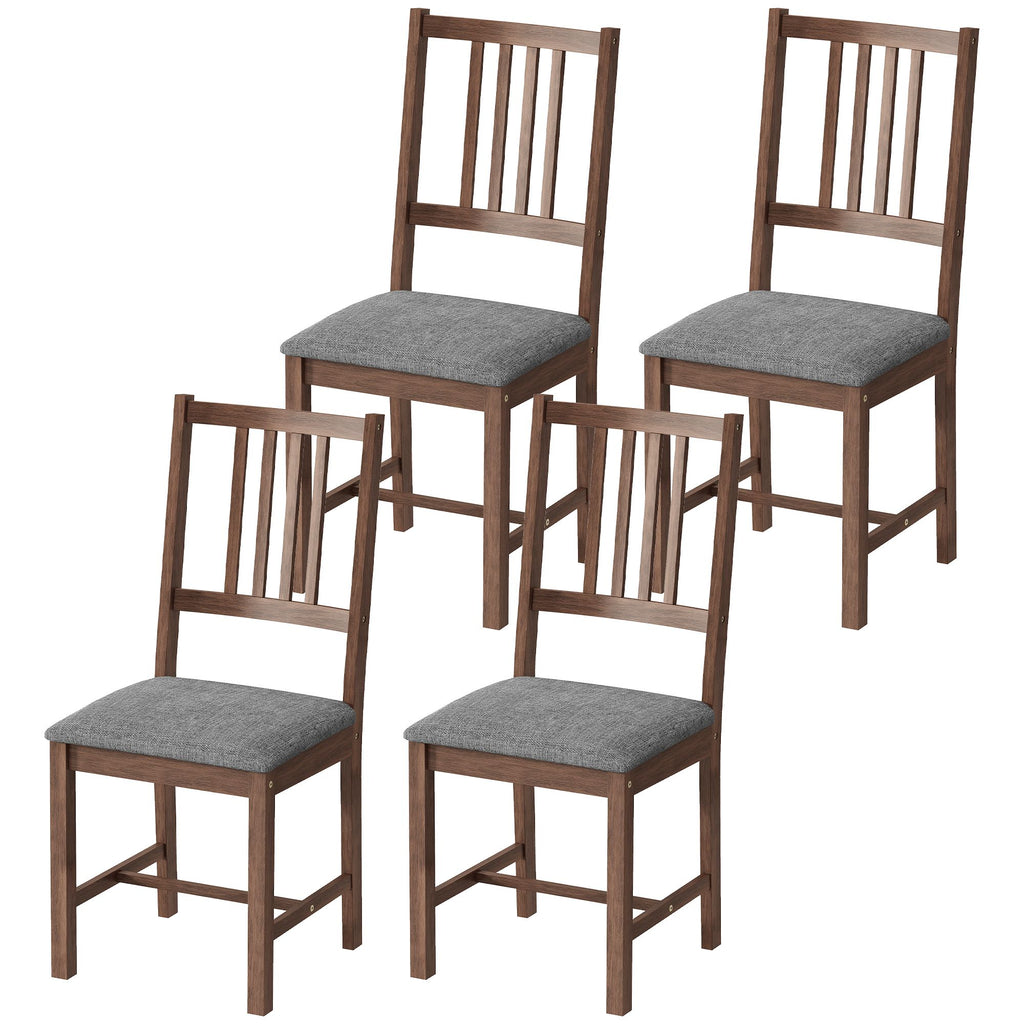 Set of 4 Dining Chairs, Upholstered Dining Room Chairs with Rubberwood Legs and Slat Backrest for Kitchen, Gray