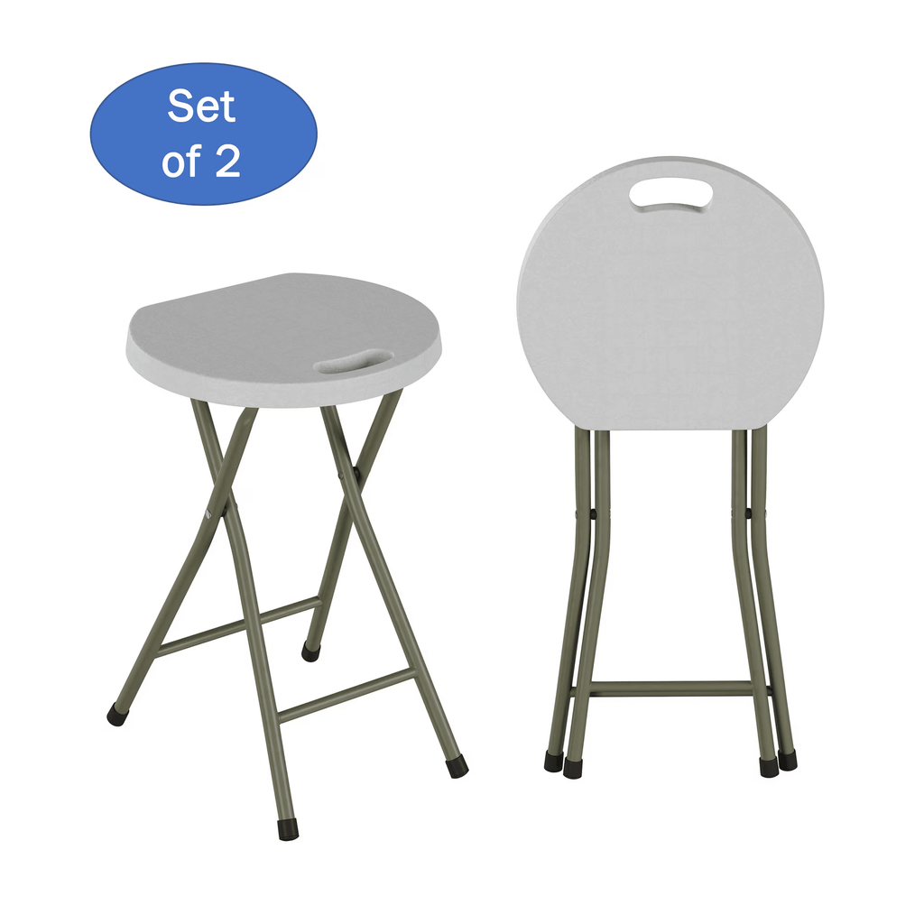 Set of Two 18-inch Folding Stools with 225lb Capacity (White)